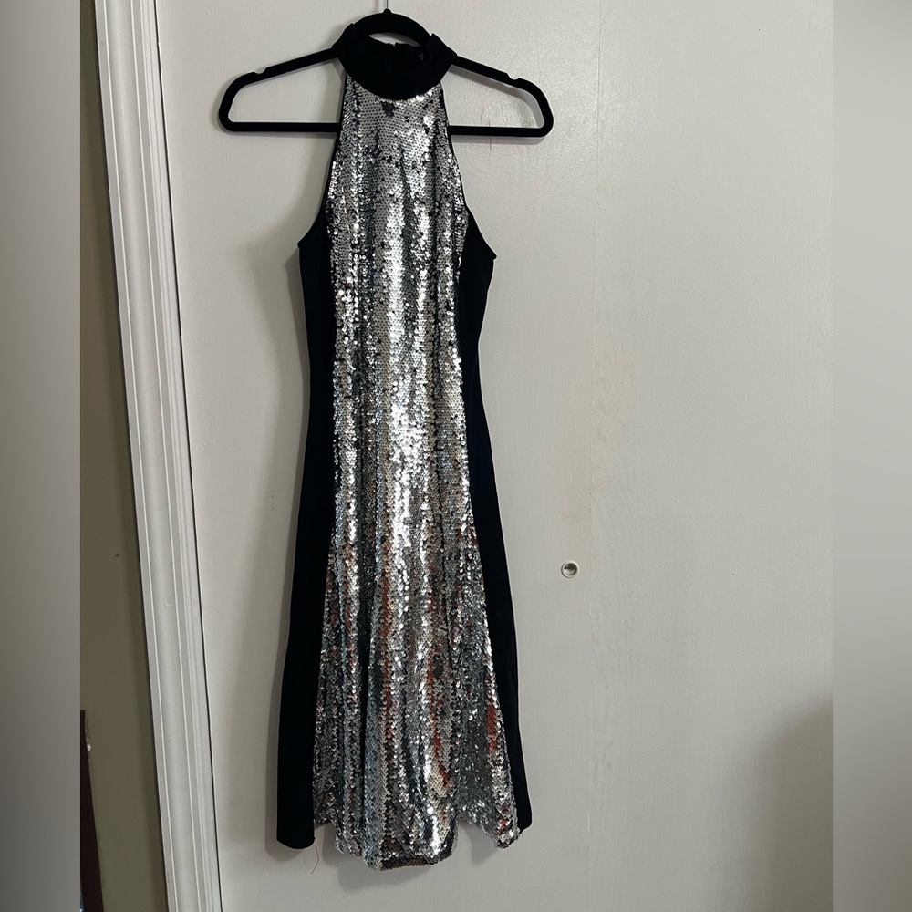 SHEIN from squin Silver and Black Halter Dress size XS NWT, night out, zip back